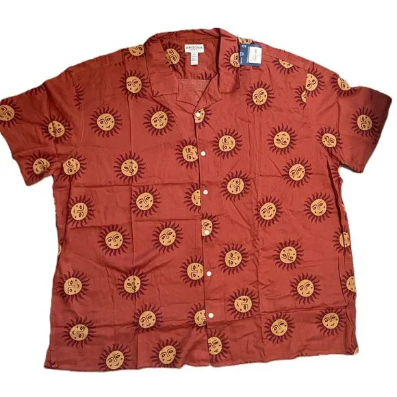 NWT ARIZONA JEAN SHIRT Mens BIG & TALL 3XL Short Sleeve ORANGE SUN 1178-A1 - Picture 2 of 11